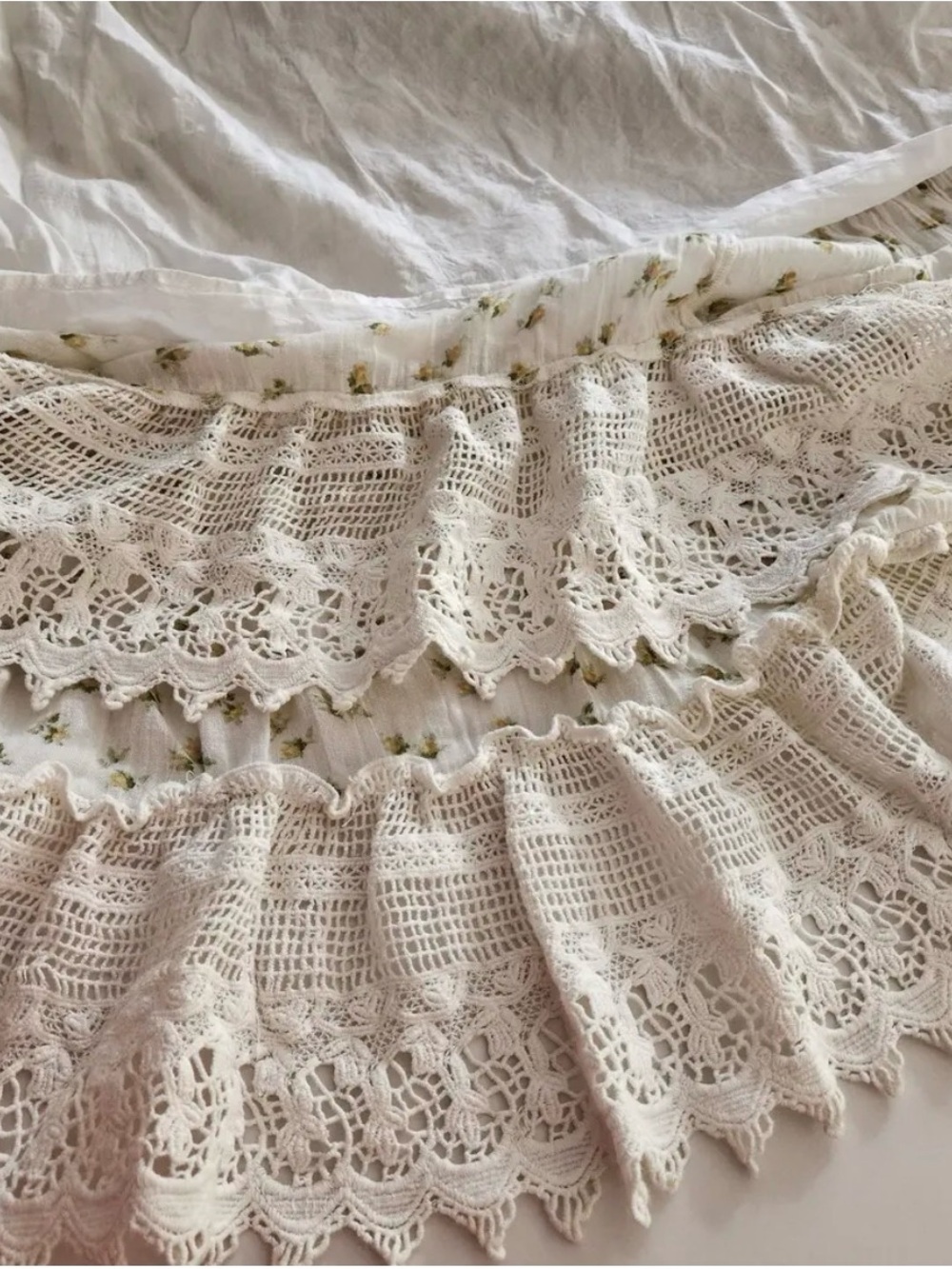 Ralph Lauren Cream Tiered A-Line Skirt with Green Floral Print - Picture 6 of 6